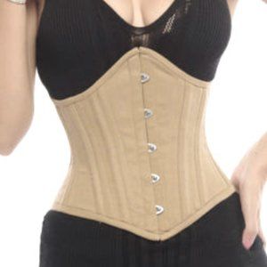 Corset / Waist Trainer Cotton Beige Lace up Steel Boned Orchard S